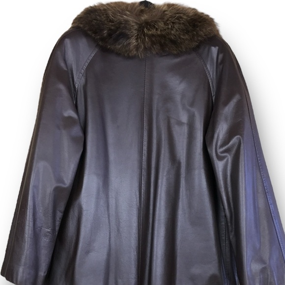 Revillon Saks 5th Avenue Brown Leather Lined By Racoon Fur Full Length Coat M-L - Picture 5 of 13